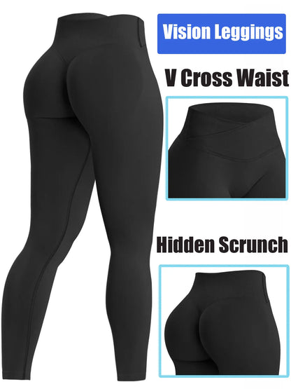Workout Gym Leggings for Women, Seamless Compression Tummy Control Leggings Mid Rise Yoga Pants Hidden Scrunch Seamless Leggings Scrunch Workout Leggings Tummy Control Butt Lifting Gym Yoga Pants Seamless Yoga Leggings, Workout Train Leggings